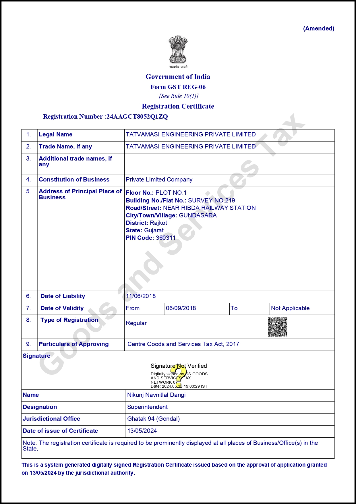 GST Registration Certificate